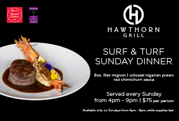 Surf and Turf Sunday Dinner Special at Hawthorn Grill